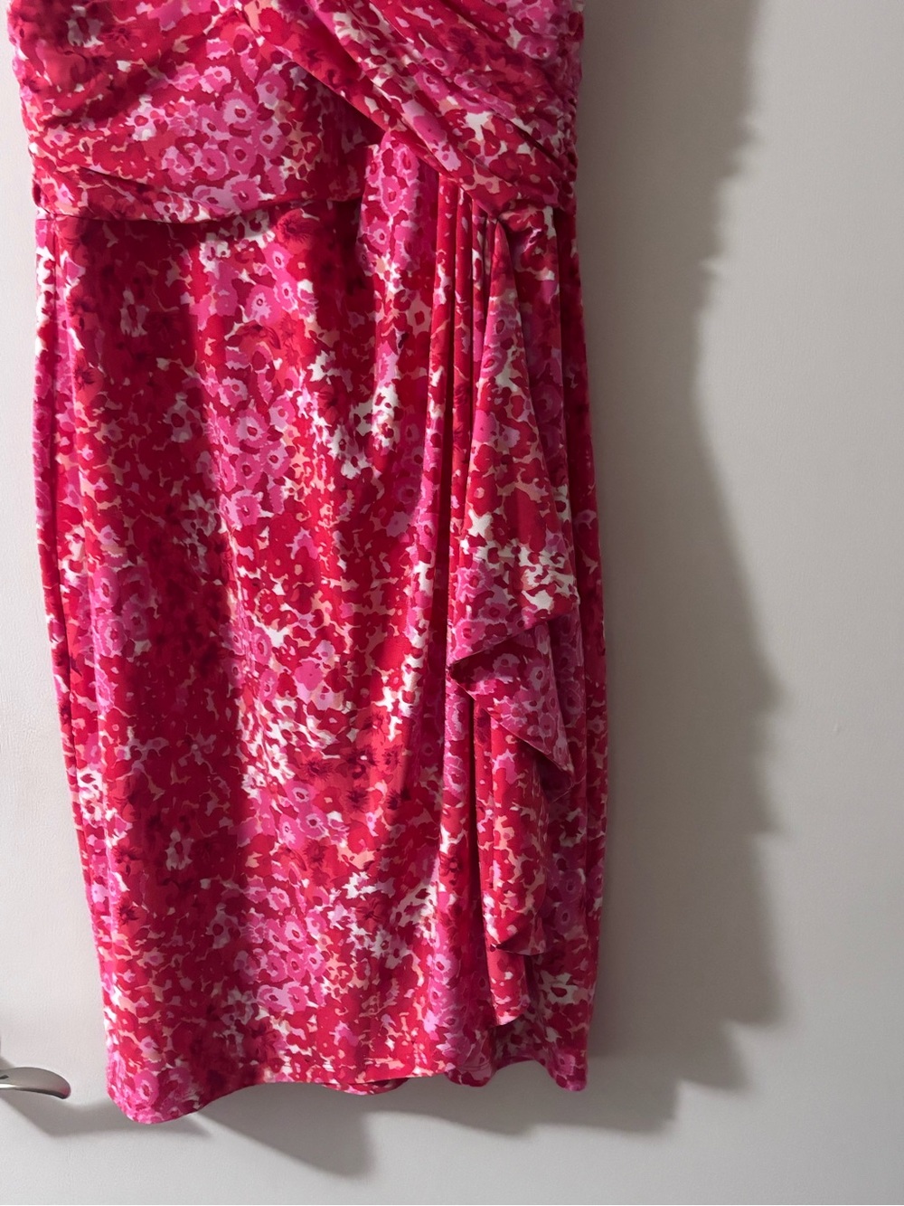 Chaps Red Pink Floral Faux Wrap V-Neck Sleeveless Ruffle Dress Size L - Picture 5 of 7